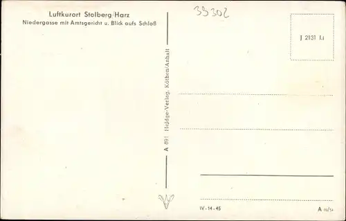 Ak Stolberg im Harz, Niedergasse, Amtsgericht, Blick auf das Schloss