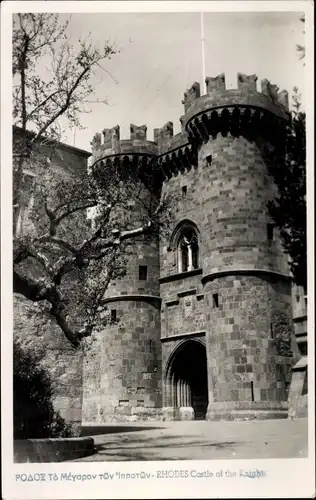 Ak Insel Rhodos Griechenland, Teilansicht vom Burgschloss, Eingang