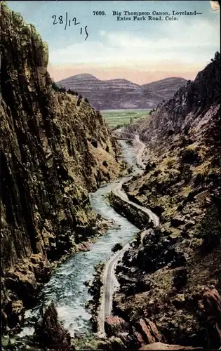 Ak Estes Park Road Colorado USA, Blick auf den Big Thompson Canon, Loveland