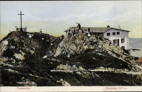 Ak Traunstein in Oberbayern, Hochfelln, Hochfellnhaus, Gipfelkreuz