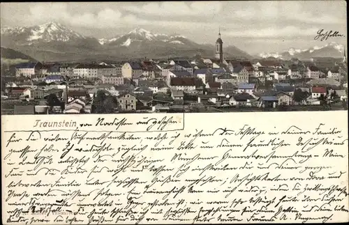 Ak Traunstein in Oberbayern, Gesamtansicht, Kirche