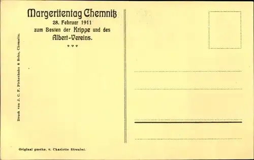 Scherenschnitt Künstler Ak Streubel, Charlotte, Chemnitz, Margeritentag 1911, Krippe, Albert Verein