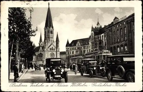 Ak Berlin Charlottenburg, Kaiser Wilhelm Gedächtniskirche, Autos