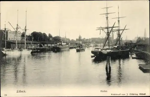 Ak Hansestadt Lübeck, Hafen, Segelschiff