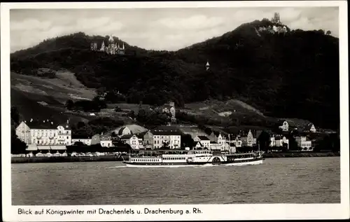 Ak Königswinter am Rhein, Drachenfels und Drachenburg, Dampfer