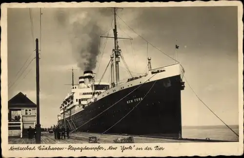 Ak Nordseebad Cuxhaven, Hapagdampfer New York, Pier