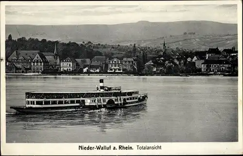 Ak Nieder Walluf am Rhein, Totale, Ausflugsdampfer
