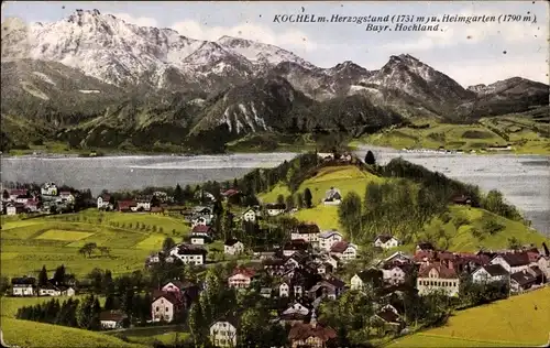 Ak Kochel am See in Oberbayern, Herzogstand, Heimgarten 1790m, Ortsansicht