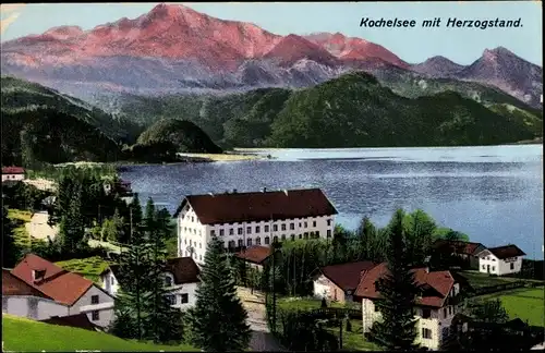 Ak Schlehdorf am Kochelsee Oberbayern, Herzogstand, Panorama mit See