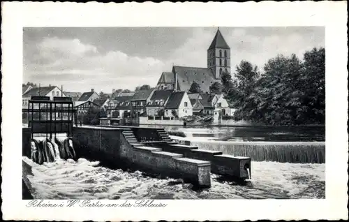 Ak Rheine in Westfalen, Schleuse, Ortsansicht, Kirche