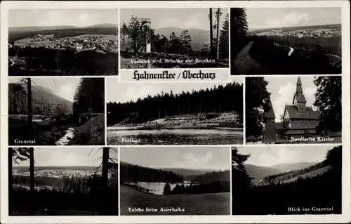 Ak Hahnenklee Bockswiese Goslar im Harz, Nordische Kirche, Freibad, Granetal, Brocken, Teiche