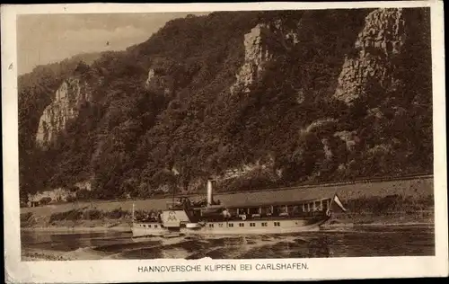 Ak Bad Karlshafen an der Weser, Hannoversche Klippen, Dampfer
