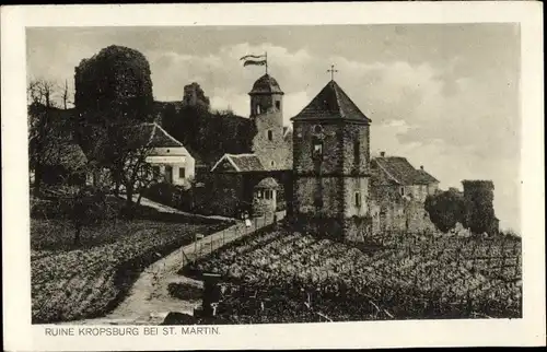 Ak St. Martin Maikammer, Ruine Kropsburg mit Feldern
