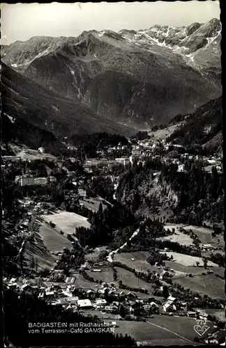 Ak Bad Gastein Badgastein in Salzburg, Ortspanorama mit Radhausberg vom Terrassen-Cafe Gamskar