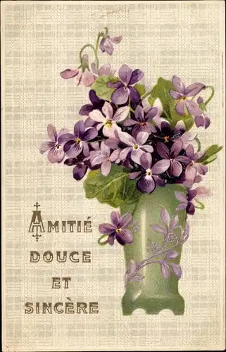 Präge Ak Veilchen in der Blumenvase, Kitsch