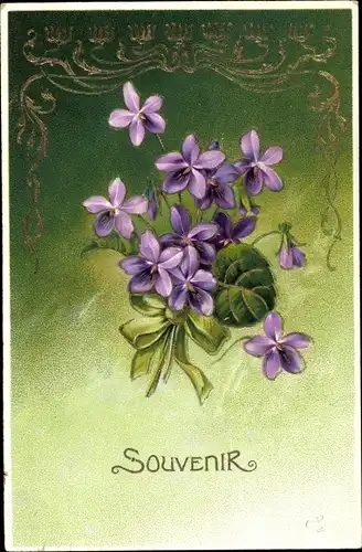 Präge Litho Souvenir, Veilchen, Blumenstrauß