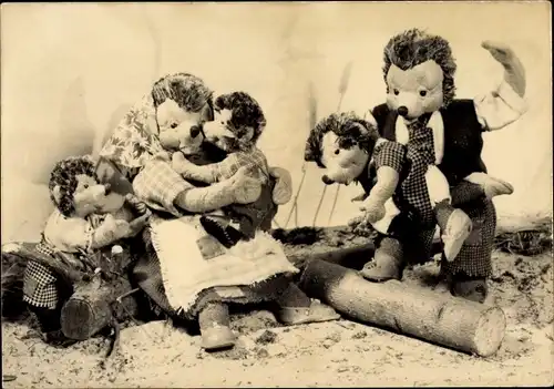 Ak Igelkarten-Serie, Künstlerpuppen Curt Meissner, Dresden, Igelfamilie