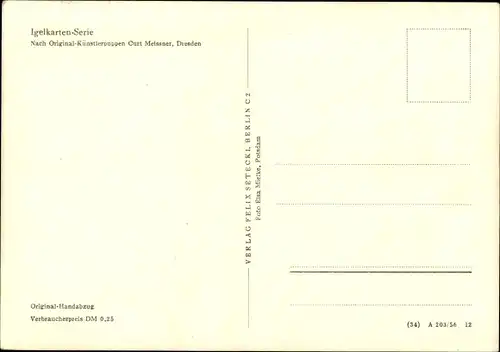 Ak Igelkarten-Serie, Künstlerpuppen Curt Meissner, Dresden, Igelfamilie