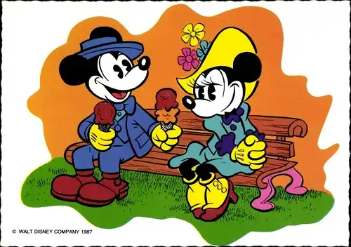 Künstler Ak Walt Disney, Mickey Maus und Minnie, Eis