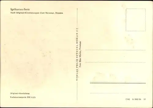 Ak Igelkarten-Serie, Künstlerpuppen von Curt Meissner, Dresden, Igel