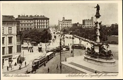 Ak Wien 2 Leopoldstadt, Praterstern, Nordbahnhof, Tegetthoffdenkmal