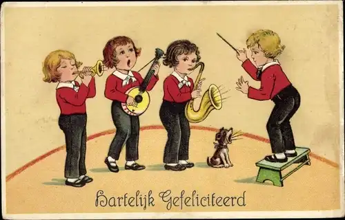 Ak Glückwunsch, Kapelle spielt, Banjo, Saxophon, Trompete