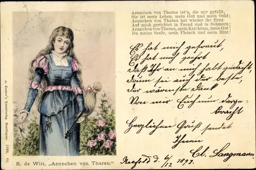 Künstler Ak Witt, R. d., Aennchen von Tharau, Portrait, Gedicht