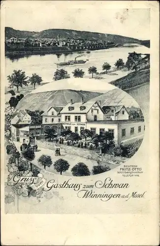 Ak Winningen an der Mosel, Gasthaus zum Schwan, Panorama