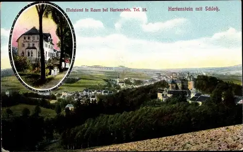 Ak Hartenstein im Erzgebirge Sachsen, Schloss, Panorama, Meisterei in Raum