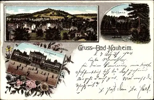 Litho Bad Nauheim in Hessen, Kurhaus, Teichhaus