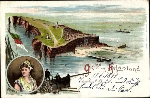 Litho Helgoland in Schleswig Holstein, Totalansicht der Insel, Seemann