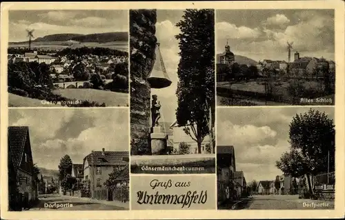 Ak Untermaßfeld, Schloss, Straßen, Gänsemännchenbrunnen