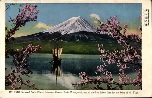 Ak Japan, Berg Fuji vom Kawaguchi-See