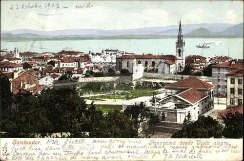 Ak Santander Kantabrien Spanien, Panorama desde Vista alegre, Kirche