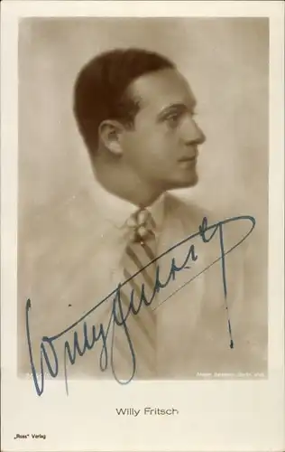 Ak Schauspieler Willy Fritsch, Portrait im Profil, Autogramm