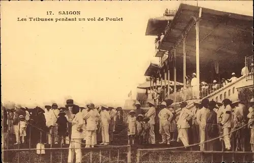 Ak Saigon Cochinchina Vietnam, Les Tribunes während eines Hühnerfluges