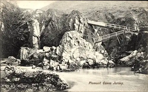 Ak Plemont Channel Island Jersey, Höhlen, Brücke, Felsen