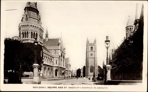 Ak Plymouth Devon England, Guildhall Square, St. Andrew's Church