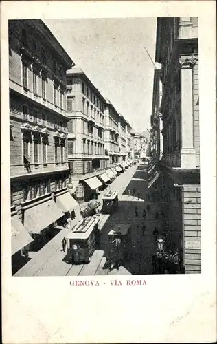 Ak Genova Genua Liguria, Via Roma, Straßenbahn