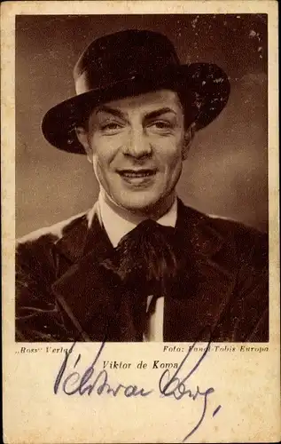 Ak Schauspieler Viktor de Kowa, Portrait, Hut, Autogramm