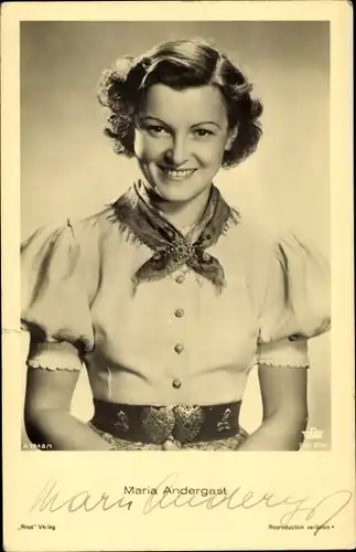 Ak Schauspielerin Maria Andergast, Portrait, Tobis, Ross Verlag A 1948/1, Autogramm