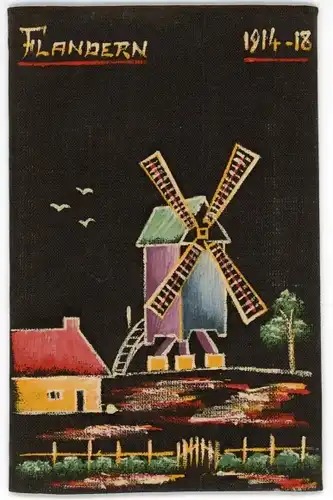 Handgemalt Ak Flandern 1914-1918, I WK, Windmühle