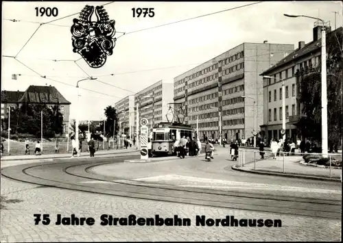 Ak Nordhausen in Thüringen, Blick vom Kornmarkt in die Töpferstraße, Straßenbahn, 75 Jahre 1975