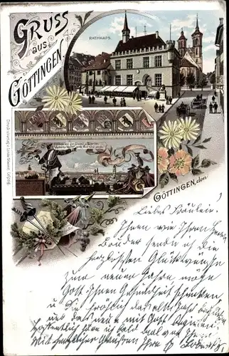 Studentika Litho Göttingen in Niedersachsen, Rathaus, Degen, Student, Mensur