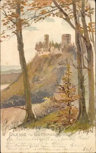 Künstler Litho Vogel, F., Göttingen in Niedersachsen, Schloss, Bäume