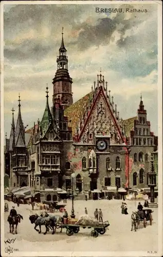 Künstler Litho Kley, Heinrich, Wrocław Breslau Schlesien, Rathaus, Ring, Rynek