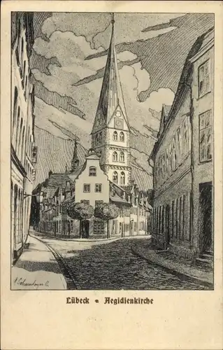 Künstler Ak Hansestadt Lübeck, Aegidienkirche
