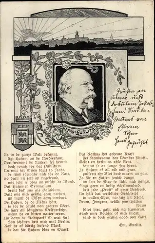 Ak Husum, Gedicht von Emanuel Gurlitt, Wappen