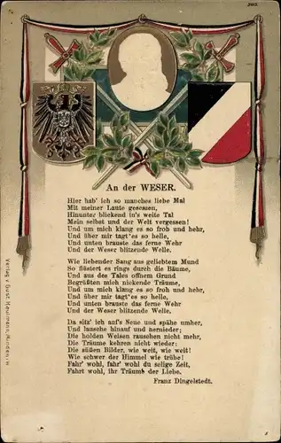 Präge Lied Litho An der Weser, Franz von Dingelstedt