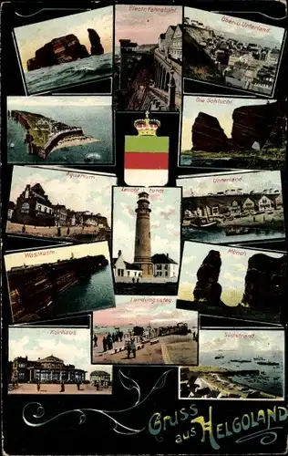 Ak Nordseeinsel Helgoland, Westküste, Aquarium, Südstrand, Mönch, Fahrstuhl, Kurhaus